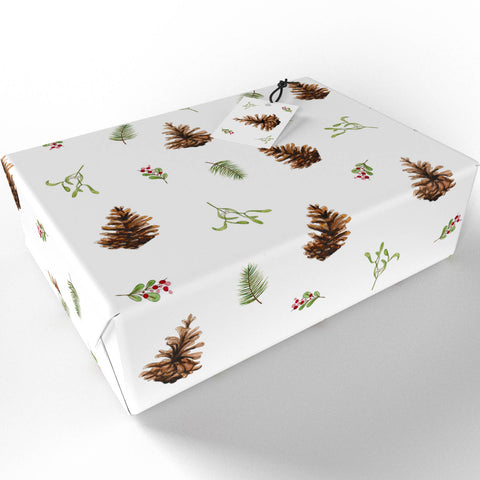 Christmas Fir Cones & Mistletoe Wrapping Paper • Vegan Ink - 100gsm