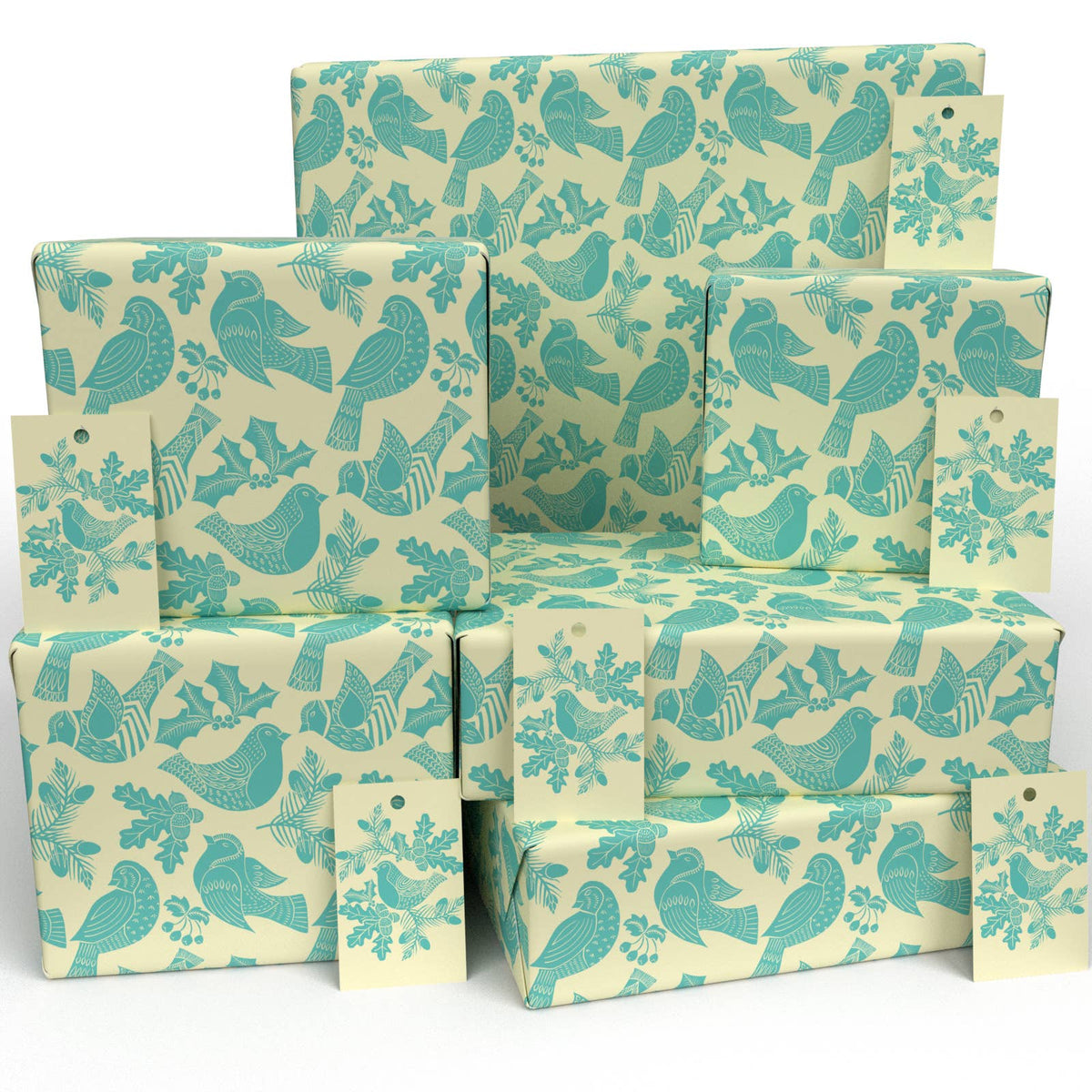 Christmas Folk Robins Blue Wrapping Paper • 100% Recycled - 100gsm