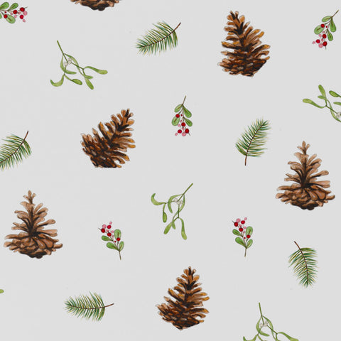 Christmas Fir Cones & Mistletoe Wrapping Paper • Vegan Ink - 100gsm