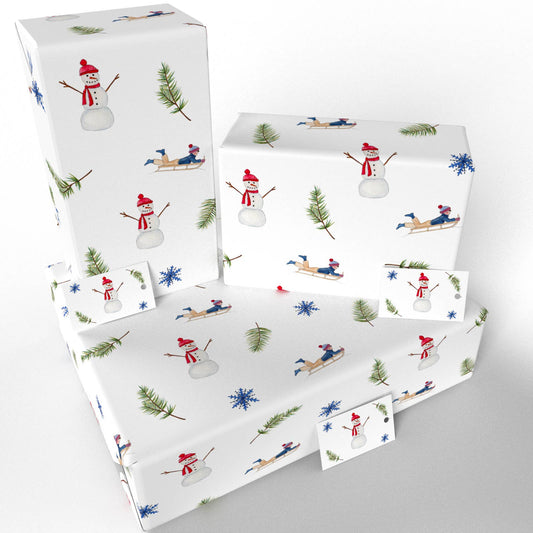 Christmas Snowmen & Sleighs Wrapping Paper • 100% Recycled - 100gsm