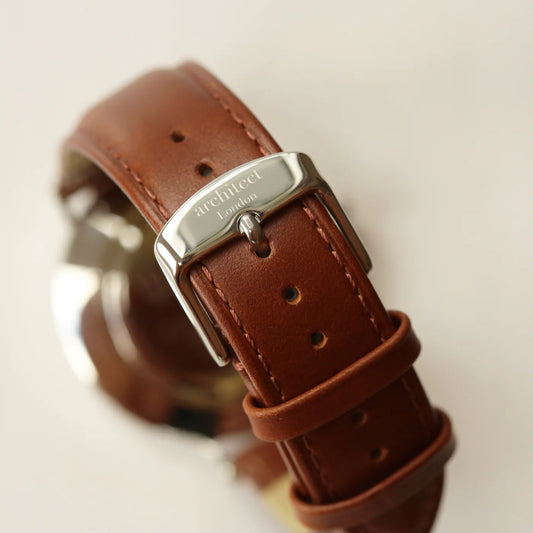 Architect Zephyr Men's Minimalist Watch with Walnut Strap - Personalised Modern Font Engraving - Thomas 'Cocky' Hunter