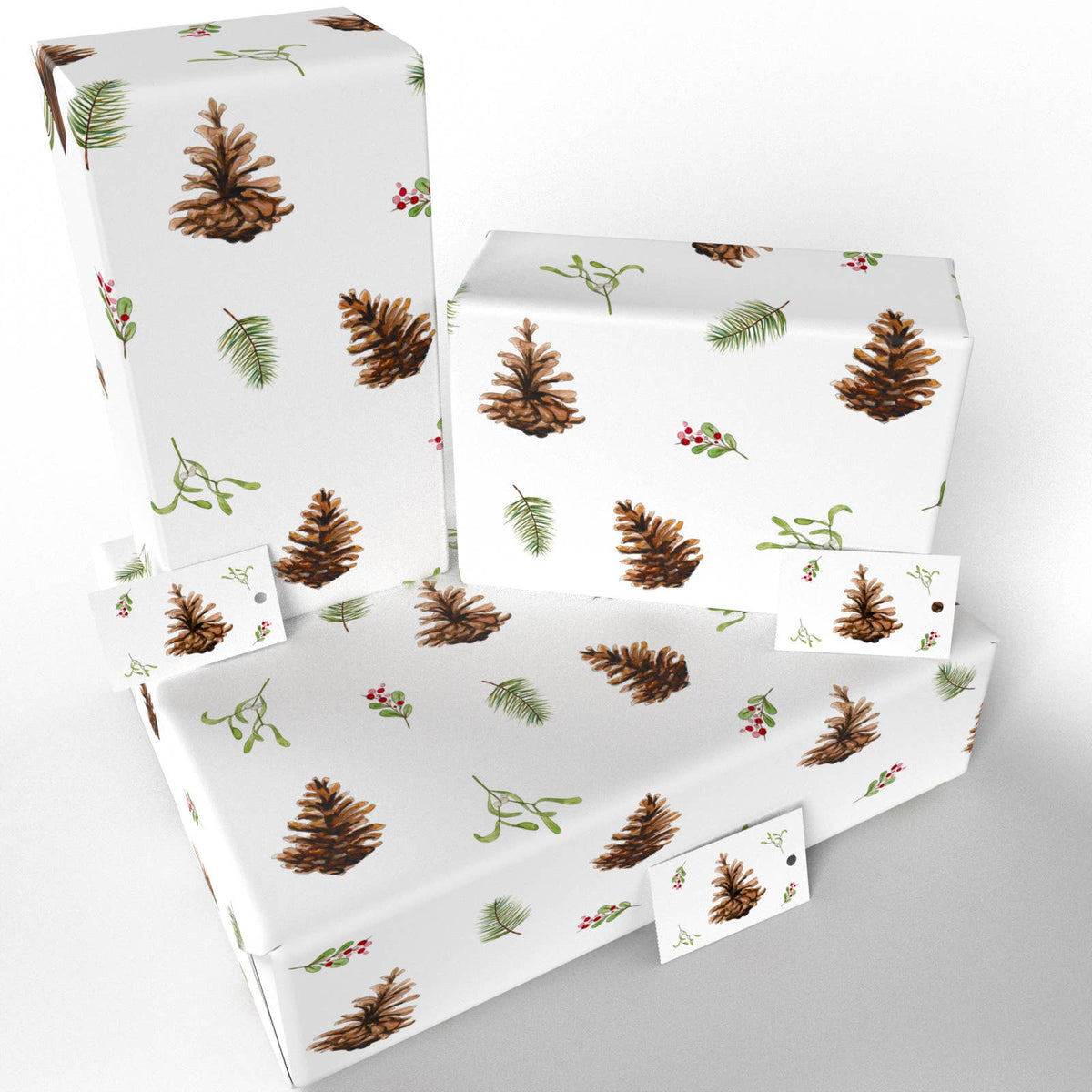 Christmas Fir Cones & Mistletoe Wrapping Paper • Vegan Ink - 100gsm