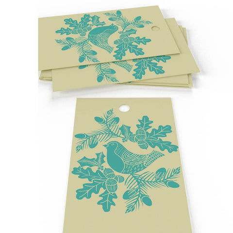 Christmas Folk Robins Blue Wrapping Paper • 100% Recycled - 100gsm