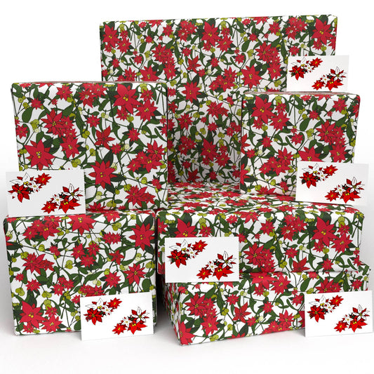 Christmas Poinsettia Wrapping Paper • 100% Recycled - 100gsm