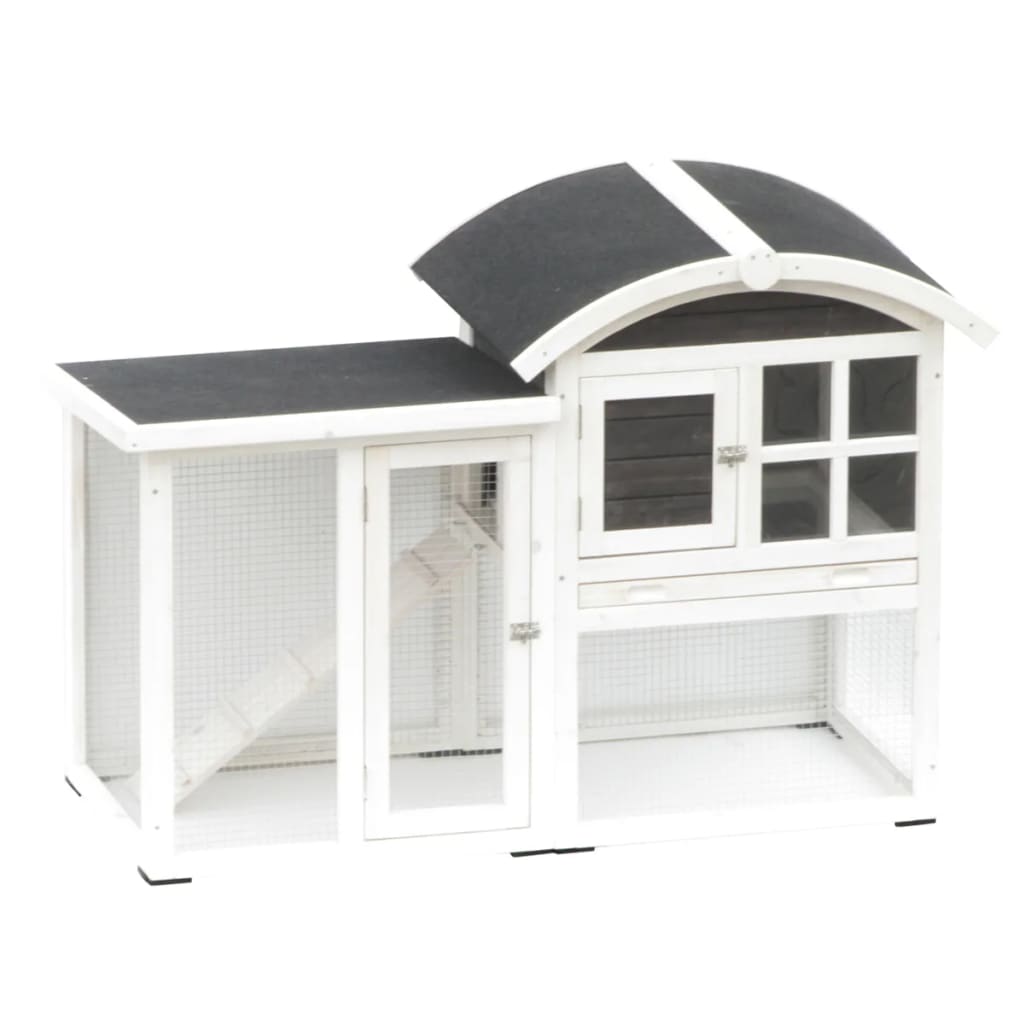 @Pet Rabbit Hutch Piazza White And Black 130X62X90.5 Cm 20085 - Thomas 'Cocky' Hunter