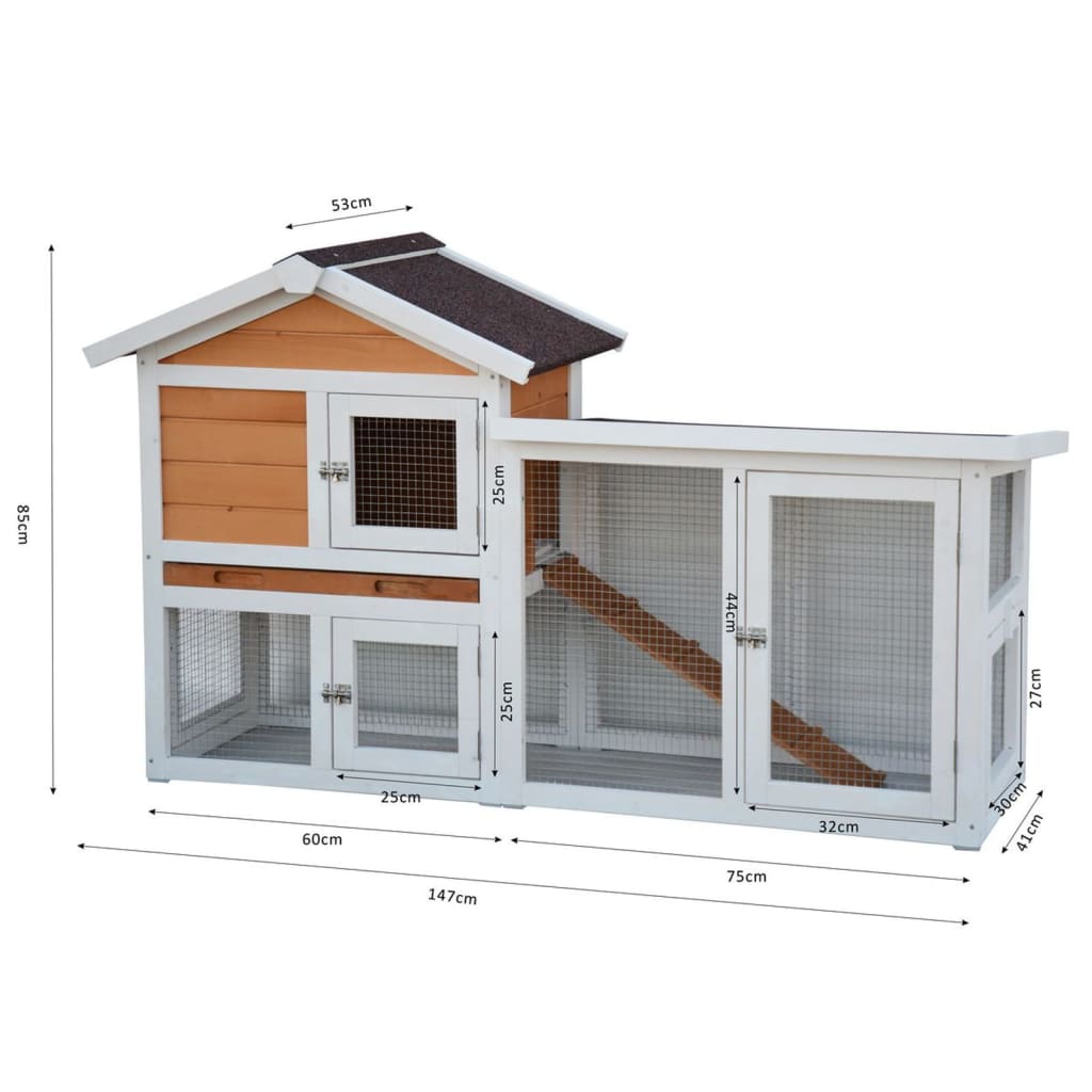 @Pet Rabbit Hutch Queensland White And Brown 147X53X85 Cm - Thomas 'Cocky' Hunter