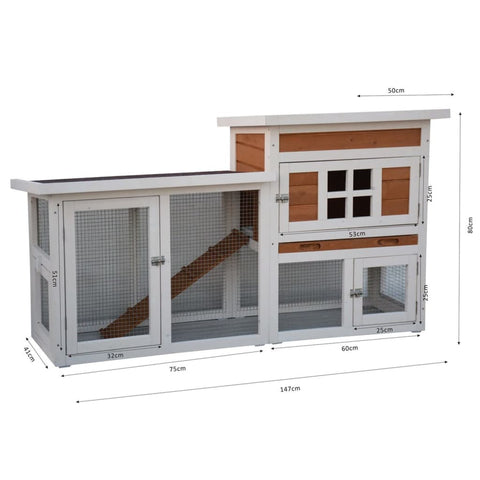 @Pet Rabbit Hutch Villa White And Brown 147X50X80 Cm - Thomas 'Cocky' Hunter