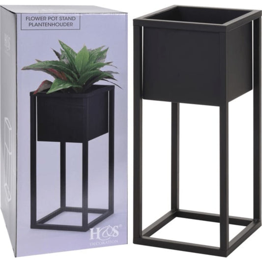 H&S Collection Flower Pot On Stand Metal Black 50Cm - Thomas 'Cocky' Hunter