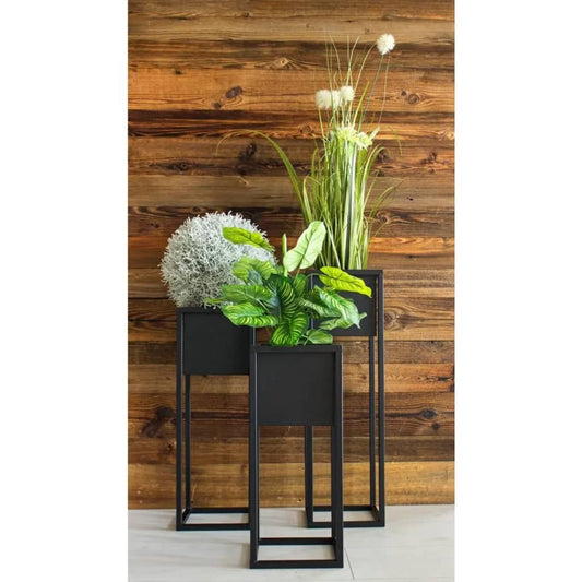 H&S Collection Flower Pot On Stand Metal Black 50Cm - Thomas 'Cocky' Hunter