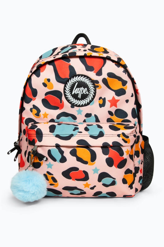 Hype Girls' Iconic Peach Star Leopard Backpack - Multi-Colour, Laptop Sleeve, 18L Capacity - Thomas 'Cocky' Hunter