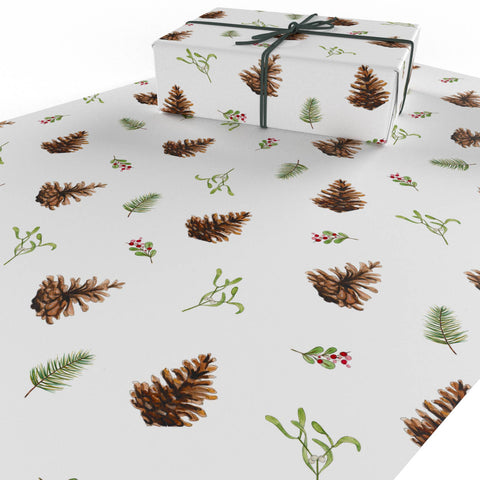 Christmas Fir Cones & Mistletoe Wrapping Paper • Vegan Ink - 100gsm