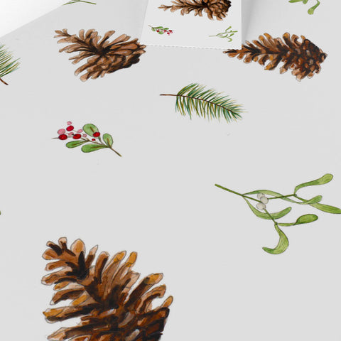 Christmas Fir Cones & Mistletoe Wrapping Paper • Vegan Ink - 100gsm